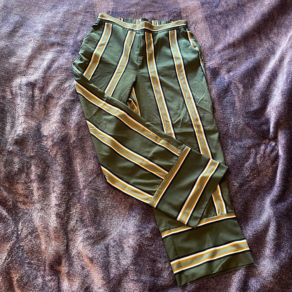 Green and yellow stripped pants